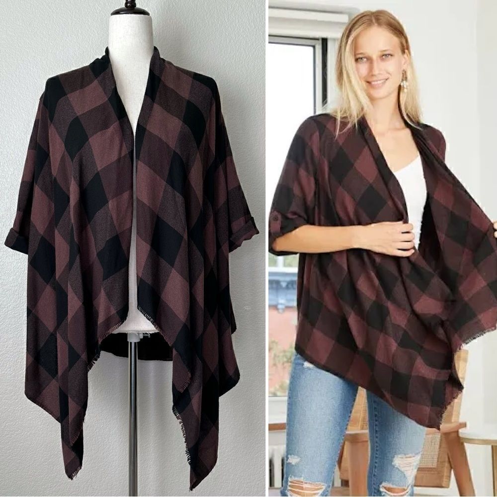 Knox Rose Buffalo Plaid Open Front Kimono